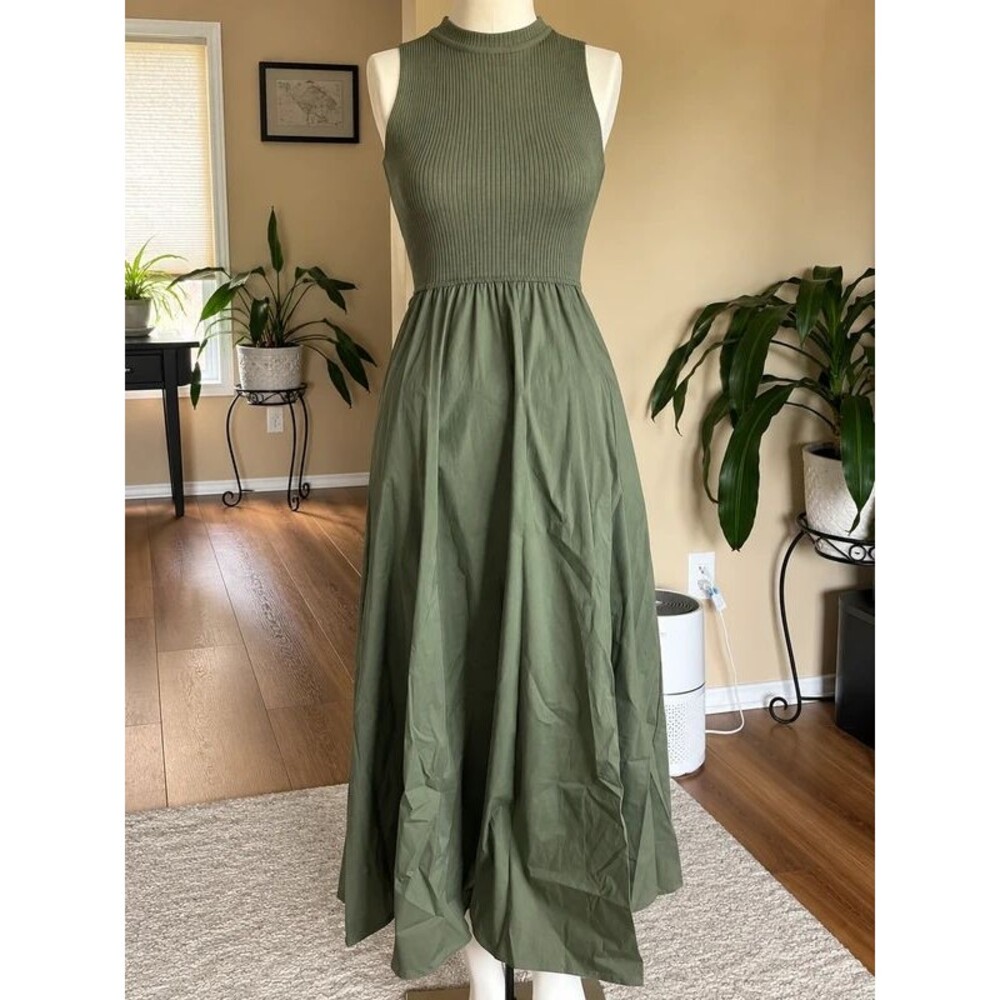 Elan Green Midi Dress XS Sleeveless Mock Neck New